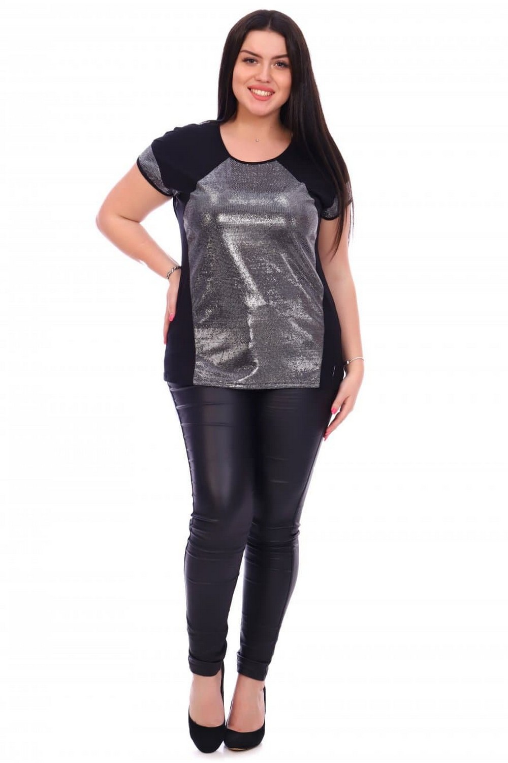 Фото товара 20533, черная блестящая футболка